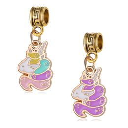 Fits Pandora Bracelets 20pcs Purple Colourful Unicorn Enamel Pendant Charms Beads Silver Charms Bead For Women Diy European Necklace Jewellery