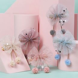 Korean Cute Yarn Hairpins Chiffon Flower Ball Hair Bows Sequins Lace Orangza Bb Barrettes for Baby Girls Accessories