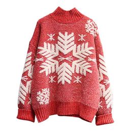 Women Christmas Sweater Winter Warm Pullover Snowflake Pull Jumpers cashmere sweater Korean casaco feminino Tops 210430