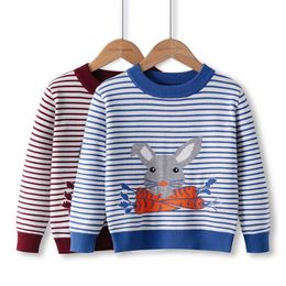 Cute Rabbit Boys Girls Knitted Sweater For Toddler Boy Kids Casual Autumn Winter Cartoon Warm Cotton Sweaters Pullovers 210429