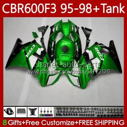 Bodywork +Tank For HONDA CBR600F3 600CC 600FS 95-98 Body 64No.179 CBR 600 600F3 CBR600 F3 FS CC 1995 1996 1997 1998 CBR600FS CBR600-F3 95 96 97 98 Metal green Fairing Kit