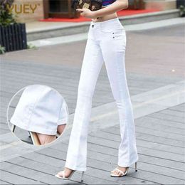 Women Pants Slim Thin White Stretch Denim Jeans Girls Straight Solid Colour Black Blue Flared Trousers Drop Plus Size 210708