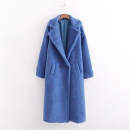 Autumn Winter Women Royal Blue Teddy Coat Stylish Female Thick Warm Cashmere Jacket Casual Girls Streetwear 210531