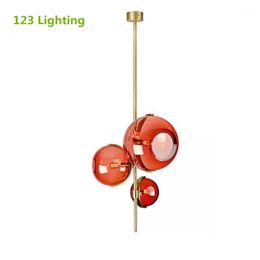 Pendant Lamps Red Glass Luminaire Suspension Restaurant Bar Lights Bedroom Hanging Lamp E27 110-240V Gold Metal Loft