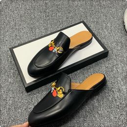 Sandals Designer Slippers Leather Loafers Men Women Princetown Velvet Slipper Ladies Casual Mules Metal Buckle Pattern With Box 14