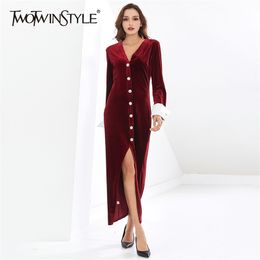 Sexy Party Dress For Female V Neck Long Sleeve High Waist Side Split Slim Dresses Autumn Clothing 210520
