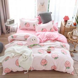 Cute Pink Peach Printed Girl Boy Kid Bed Cover Set Duvet Adult Child Sheets Pillowcases Comforter ding 61066 210615