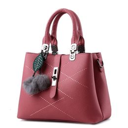 HBP Embroidery Messenger Bags Women Leather Handbags for Woman Sac a Main Ladies hair ball HandBag Tote DarkPink