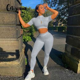 CNYISHE Tank Top And Pants 2 Piece Set Women Suits Casual Sportswear Short Sleeve Tracksuits Fashion Workout Black Matching Sets 210419