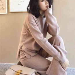 High Quality Autumn Winter Knitted Two Piece Set Women Sweater Pullover Top & Pants Suits Tracksuit Outfits Ensemble Femme 210514