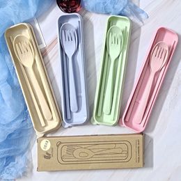 Healthy Environmental Wheat Straw Cutlery Set Portable Tableware Spoon Fork Chopsticks Flatware Kitchen Europe Style for Travel Picnic Camping