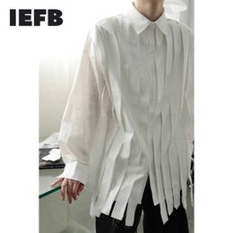 IEFB /men's wear deisn white shirt simple niche burrs patchwsork long sleeve solid Colour vintage Spring 9Y3297 210721