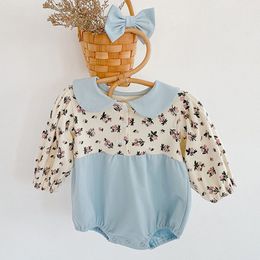 Spring Autumn Doll Collar Infant Baby Girls Printing Rompers Clothing Kids Girl Long Sleeve Clothes 210429