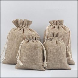 Jewelry Pouches, Bags Packaging & Display 7X9Cm 9X12Cm 10X15Cm 13X18Cm Original Color Mini Pouch Jute Bag Linen Hemp Gift Dstring For Weddin