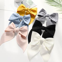 Retro Streamer Hair Bows for Girls Solid Colour Handmade Ponytail Clips Sweet Bowknot Hairpin Snap French Clip Hair Accessories