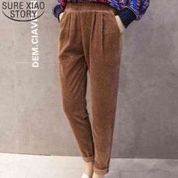 Winter Women Corduroy Korean Elastic Waist Pink Harem Casual Black Trousers Plus Size 5XL Pants 7287 50 210415