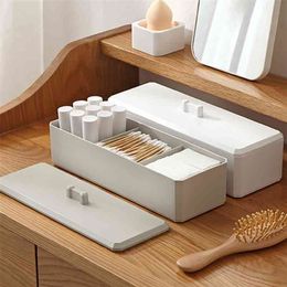 Simple Cosmetic Storage Box Three Grid Jewelry Dustproof Cotton Swab Desktop Finishing 210423