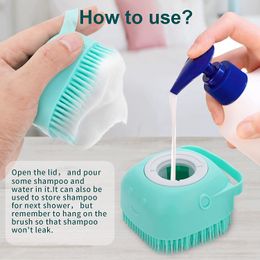 Pet bath brush for cat dog massage brushes removes loose hair comb shower scrubber 2 in 1 shampoo dispenser pets grooming tools