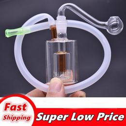 Small square Oil Burner bong Water Pipes Glass Pipe Oil Rigs Internal turbo Perc bubbler ash catcher Water Pipes with oil bowl and hose