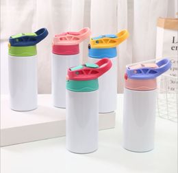 12oz Straight Sippy Cup Sublimation Blank Kids Water Bottle Tumbler Double Wall Stainless Steel Vacuum Insulated Drinking Mugs With Handle Spill Proof Lid