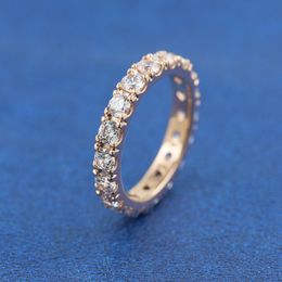 Rose Gold Plated Sparkling Row Eternity Ring with Clear Cubic Zirconia Fit Pandora Jewellery Engagement Wedding Lovers Fashion Ring For Women