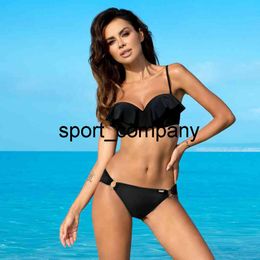 Push Up Black Two Pieces Women Ruffle Bikinis Swimsuits Sexy Swimwear Plus Size Bikini Sets 2021 New Summer Beach Bathing Suits