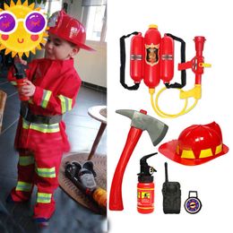 Firefighter Uniform Kids Halloween Cosplay Costumes Carnival Party Kids Children Sam Fireman Role Clothing Suit Boy Performance Q0910