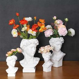 Resin Vase Home Decoration Makeup Brush Storage Box Pen Holder European Style Head Sculpture Model Wedding 211215