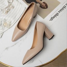 Туфли женские толстые каблуки 2021 осень Новый заостренный носок рабочая обувь неглубокий рот одна педальная корейская версия высокого каблука