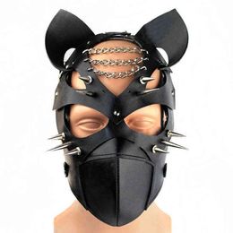 Nxy Adult Toys Bdsm Fetish Leather Mask for Men Women Adjustable Cosplay Unisex Bondage Belt Restraints Slave Masks Couples Sex Toy 1207