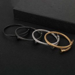 Hip-hop Trend Nail Wire Bracelet Simple Personality Stainless Steel Men and Women Metal Texture Bracelet Jewelry Gift Wholesale Q0720