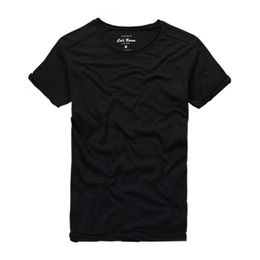 Retro T Shirt for Men Pure Cotton Short Sleeve O-Neck Breathable Tee Casual Solid Colour Top Clothes 210601