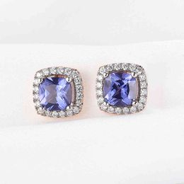 925 Sterling Silver Earrings Created Tanzanite Gemstone Delicate Ear Stud For Women Luxury Fine Jewellery Rose Gold Plating