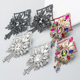 Luxury Geometric Crystal Drop Earrings for Woman Trendy Multi Colour Rhinestone Tassel Earrings Girl Party Ear Jewellery