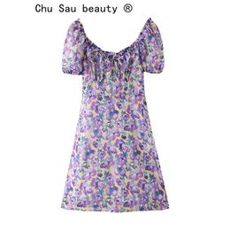 beauty Summer Women Boho Printed Mini Dress Woman Bohemian Leisure Holiday Elastic Square Collar Lace 210514
