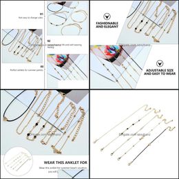 Anklets Jewelry 5Pcs Simple Alloy Summer Female Foot Chain Chic For Beach Drop Delivery 2021 Takcf