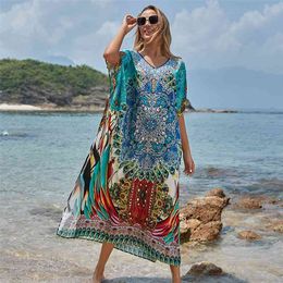 Plus size Beach Cover up Robe Plage Sarong Swimsuit cover Pareos de Playa Mujer Beachwear Bathing suit Women Maxi Dress 210629