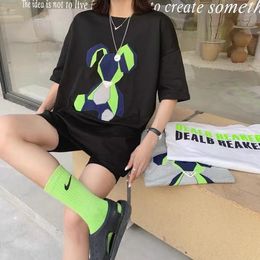 Summer Cartoons Women's Loose-Fit T-Shirt Crew Neck Thick Versatile Mid-Length Underwear Tops 210512