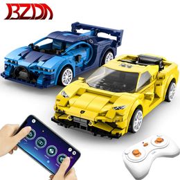 BZDA City RC Technical Car Series Blocks APP Programming STEM Remote Sports Car Model Building Blocks Toy Kids Toy Children Gift Q0624