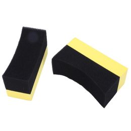 Car Sponge 5x Professional Automotive Wheel Washer Tyre Tire Dressing Applicator Curved Foam Pad Black yellow333N