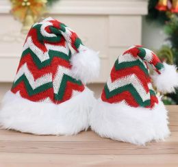 Christmas Santa Hat Luxury Winter Warm Plush Knit Cap Party Supplies Holiday New Years Favors Red White Green