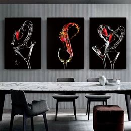 Romantic Wine Glasses Strawberry Pictures Canvas Paintings Wall Art Gallery Dining Room Bar Home Decoration Posters