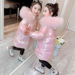 Girls Winter Jacket Children's Thick Warm Coat Kids Hooded Coats Baby Thick Parka Bright Noodle Winter Clothing Outerwear 3-13Y 211111