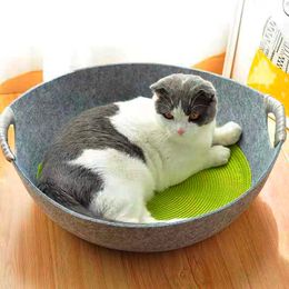 Cat Basket For Summer Cat House Sleeping Bag Bowl Shape Felt Fabric Pet House Nest Cat Basket with Cushion 210713