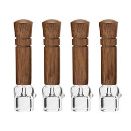 Smoking Natural Wooden Handle Portable Thick Glass Dry Herb Tobacco Preroll Rolling Cigarette Holder Philtre Mouthpiece Wood One Hitter Catcher Handpipe DHL