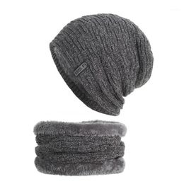 Outdoor Hats Deal Windproof Beanie Hat Scarf Set Men Women Winter Knitted Woollen Plus Velvet Thicken Crochet Skiing Scarves