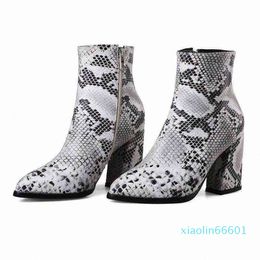 Womens Snake Print Shoes Pointed High Heeled Ankle Large Size 43 Booties Winter Autumn Western Cowgirl Boots Footwear 74VS#