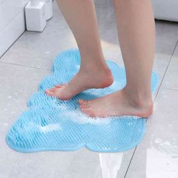 Bathroom Mat Set Rugs Soft Silicone Lazy Foot Washing Artefact Rubbing Massage Cleaning Pad Cup Non-slip Mat Bath Rug 210401