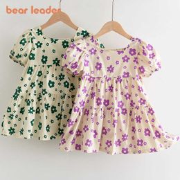 Bear Leader Girls Casual Costumes Summer Baby Girl Fashion Flowers Print Dresses Kids Korean Style Vestidos For 2-6Y 210708