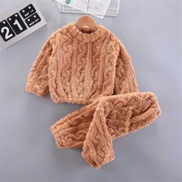 Autumn Winter Children Fleece Pajamas Warm Flannel Sleepwear Girls Boys Solid Kids Pijamas Homewear Pyjama Nightwear 1-4 Years 211130